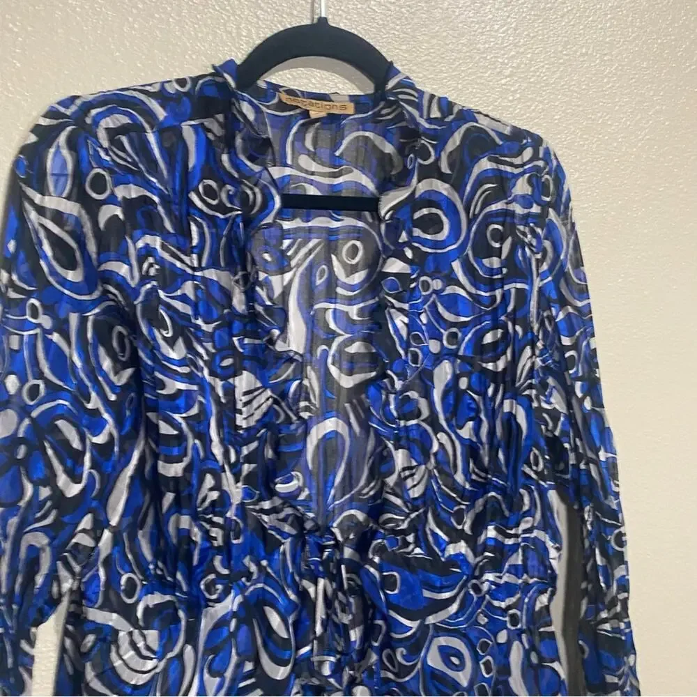 Notations Sheer Blouse L Abstract Fairy Whimsical Ruffled Open Front Flowy y2k‎